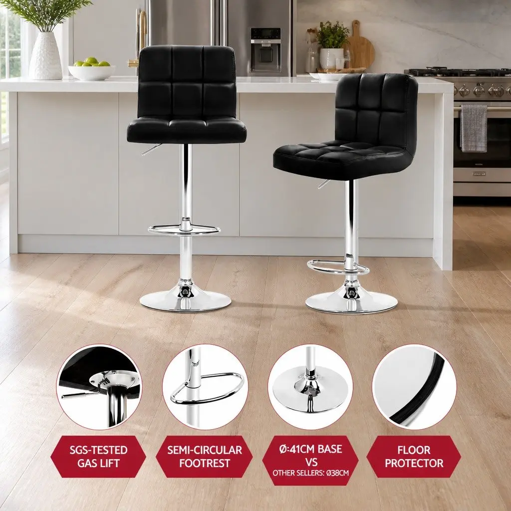 Bar Stools Black Swivel Adjustable Height 4 Piece