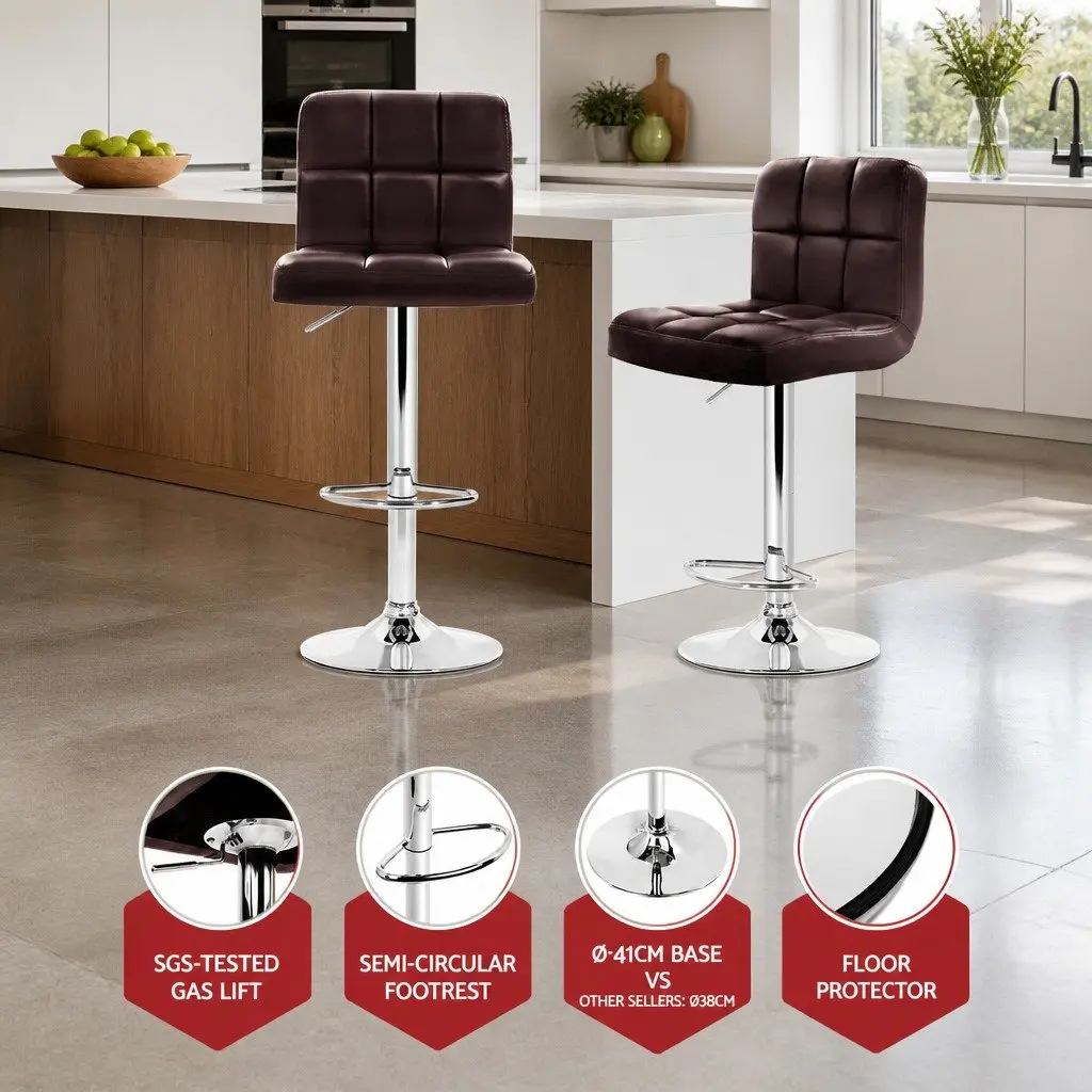 Bar Stools Height Adjustable Swivel Chair Brown 4 Piece