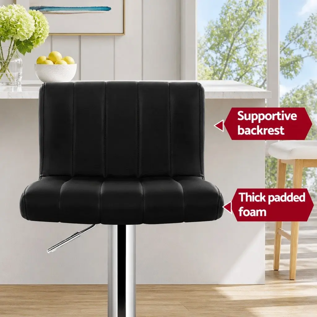 Bar Stools Set of 4 Gas Lift Swivel Seat Black PU Leather High Backrest Chrome