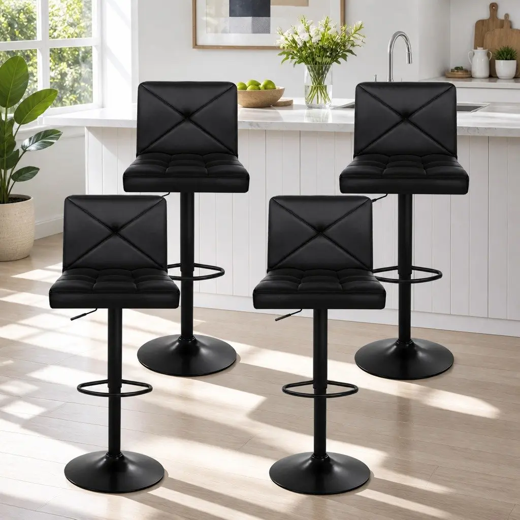 Set of 4 Adjustable Black Bar Stools