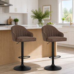 Bar Stools Set of 2 Swivel Gas Lift Counter Chairs Adjustable Height Brown