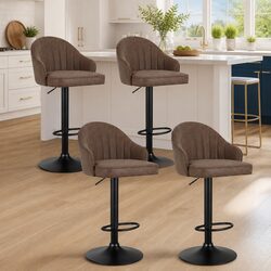 Bar Stools Set of 4 Swivel Gas Lift Counter Height Kitchen Chairs Brown