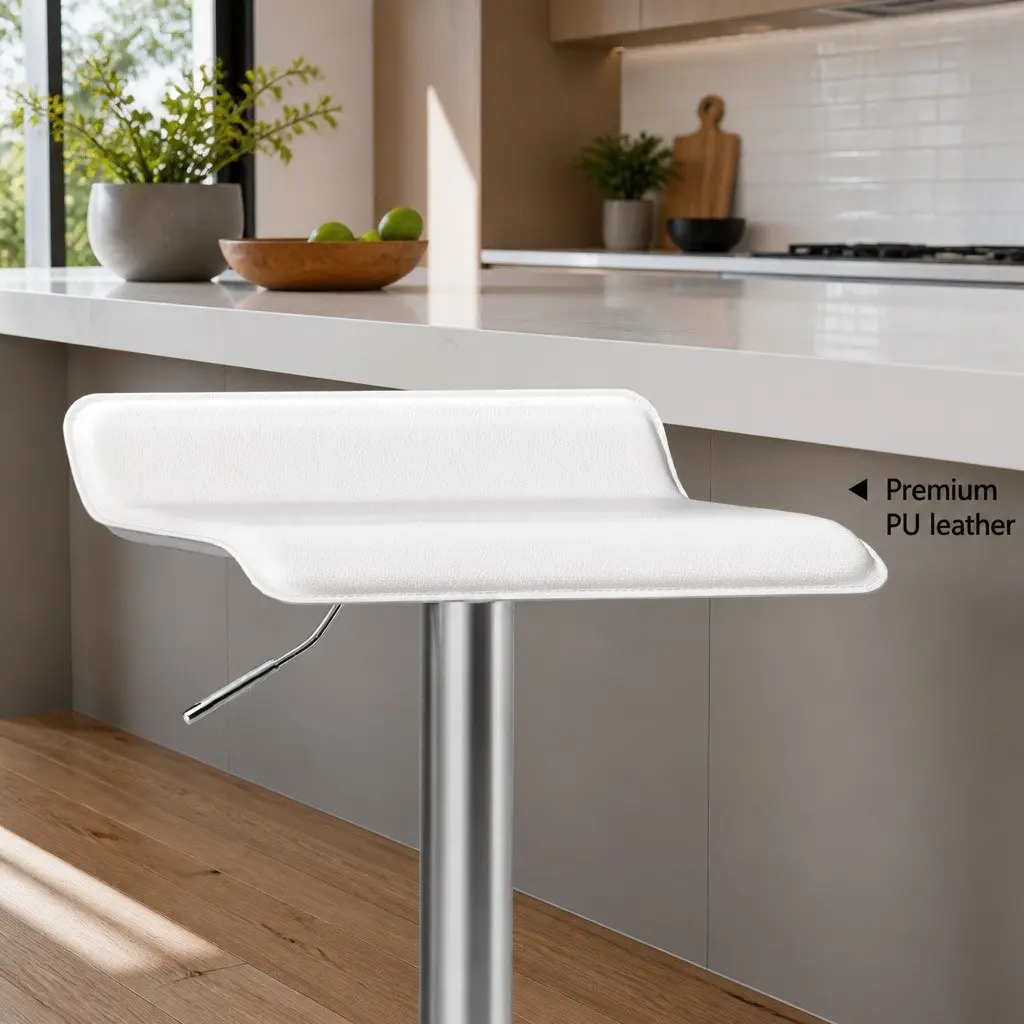 Bar Stools White PU Leather Swivel Adjustable Height 2 Piece