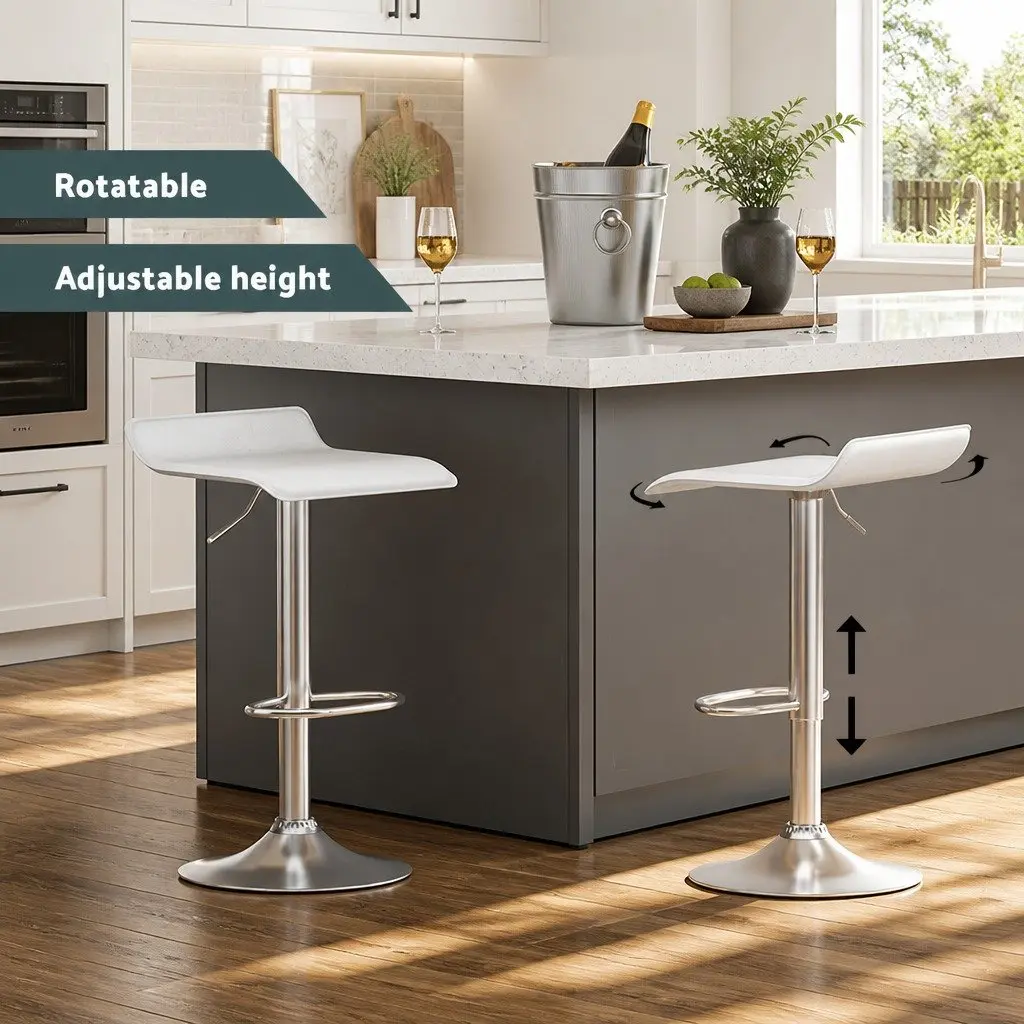 Bar Stools White PU Leather Swivel Adjustable Height 2 Piece