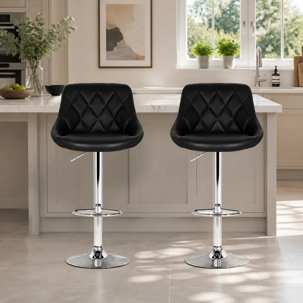 Bar Stools Leather Padded Gas Lift Swivel Chair Black 2 Piece