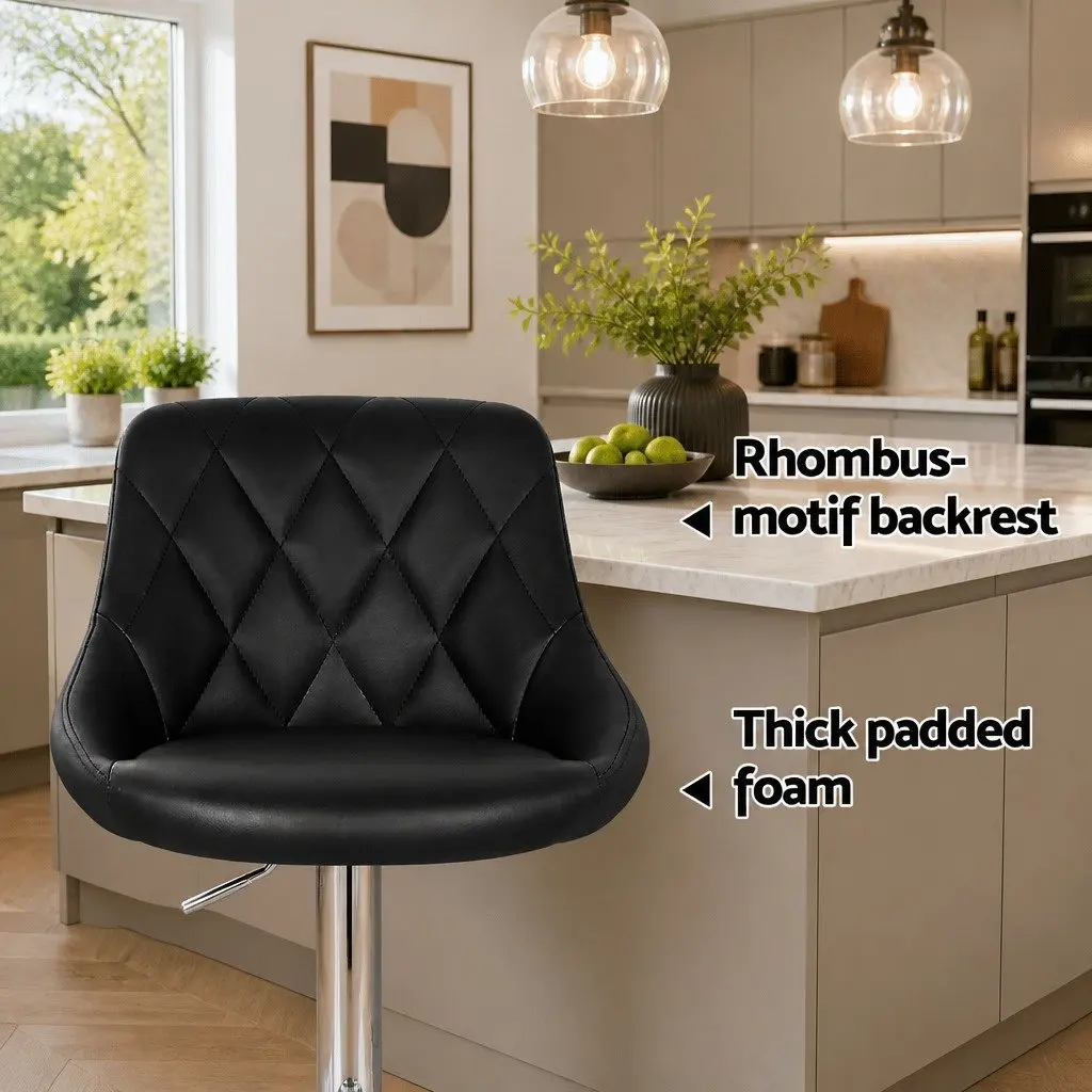 Bar Stools Leather Padded Gas Lift Swivel Chair Black 2 Piece