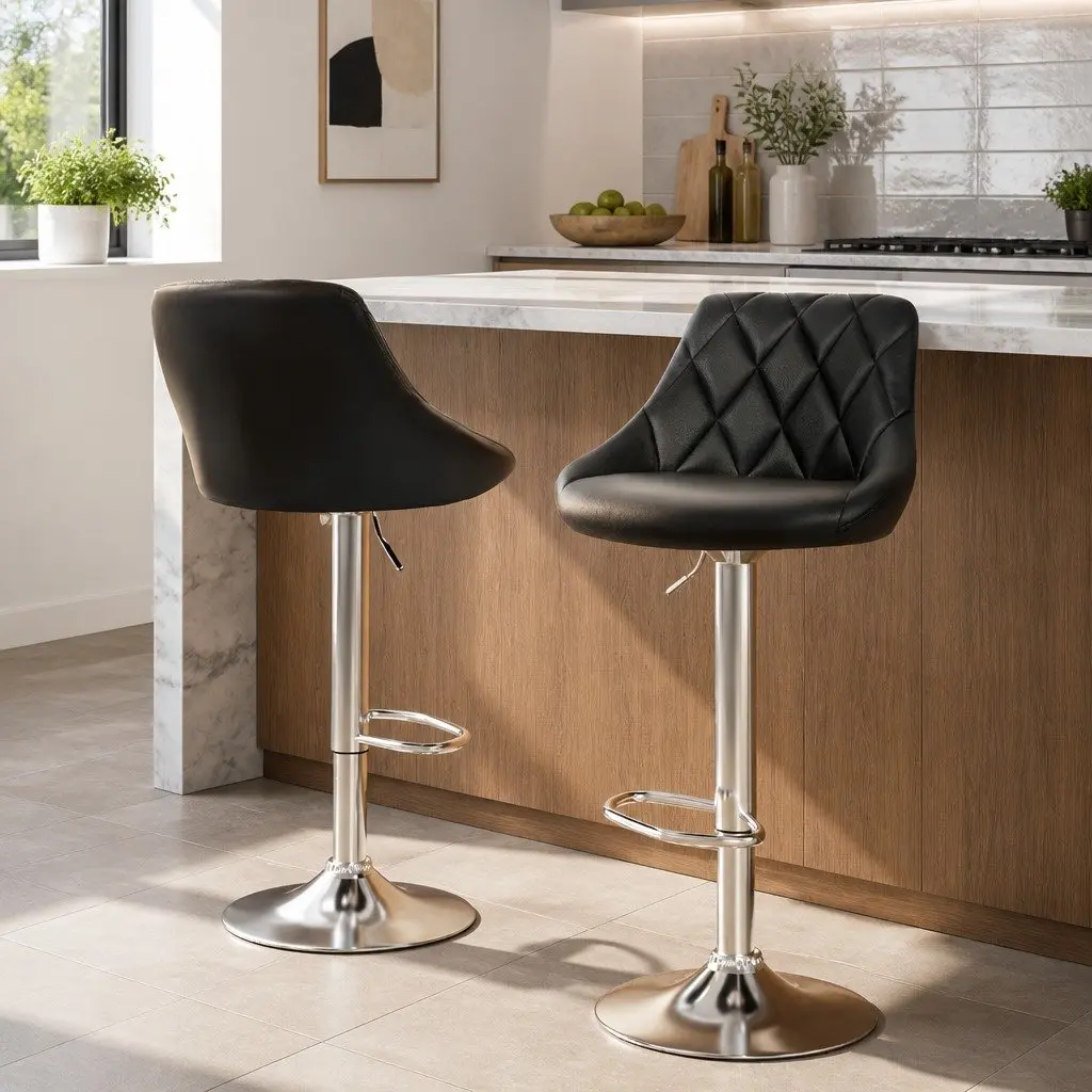 Bar Stools Leather Padded Gas Lift Swivel Chair Black 2 Piece