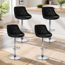 Friendly Set of 4 Black Bar Stools with Gas Lift and Comfort