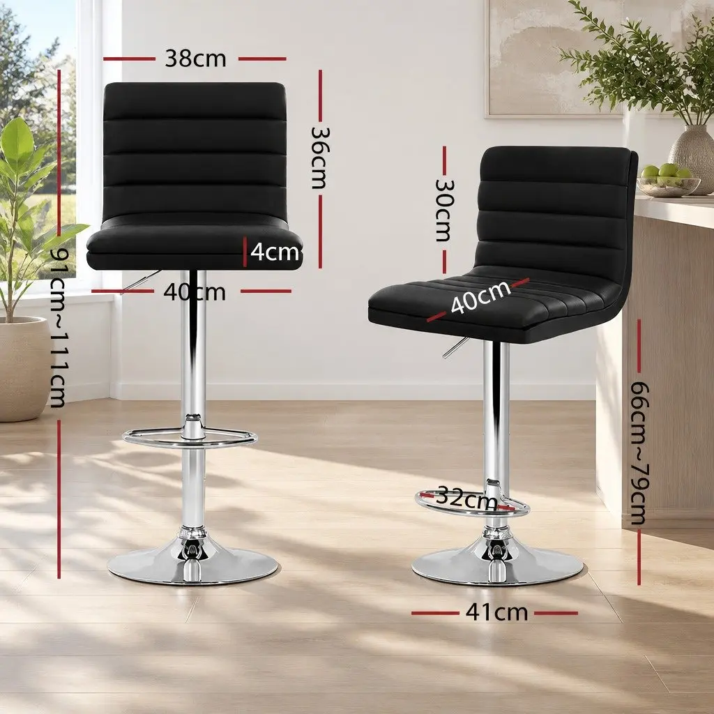 4 Piece Adjustable Height Black Bar Stools with Padded Seat Swivel Function for Kitchen and Dining