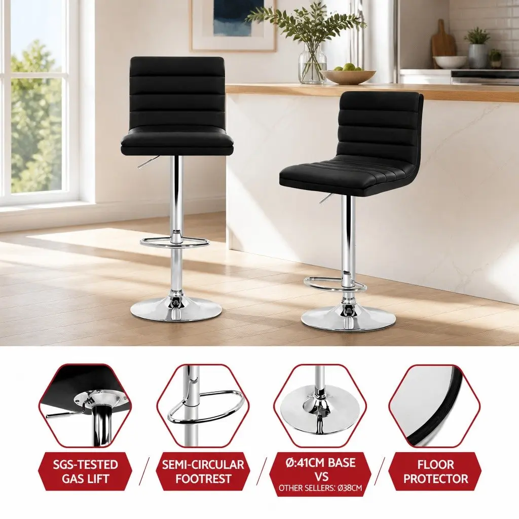 4 Piece Adjustable Height Black Bar Stools with Padded Seat Swivel Function for Kitchen and Dining