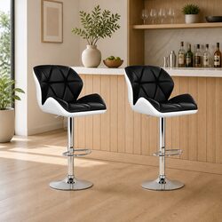 Bar Stools Gas Lift Padded Seat 360 Swivel Adjustable Height Chrome Base Set of