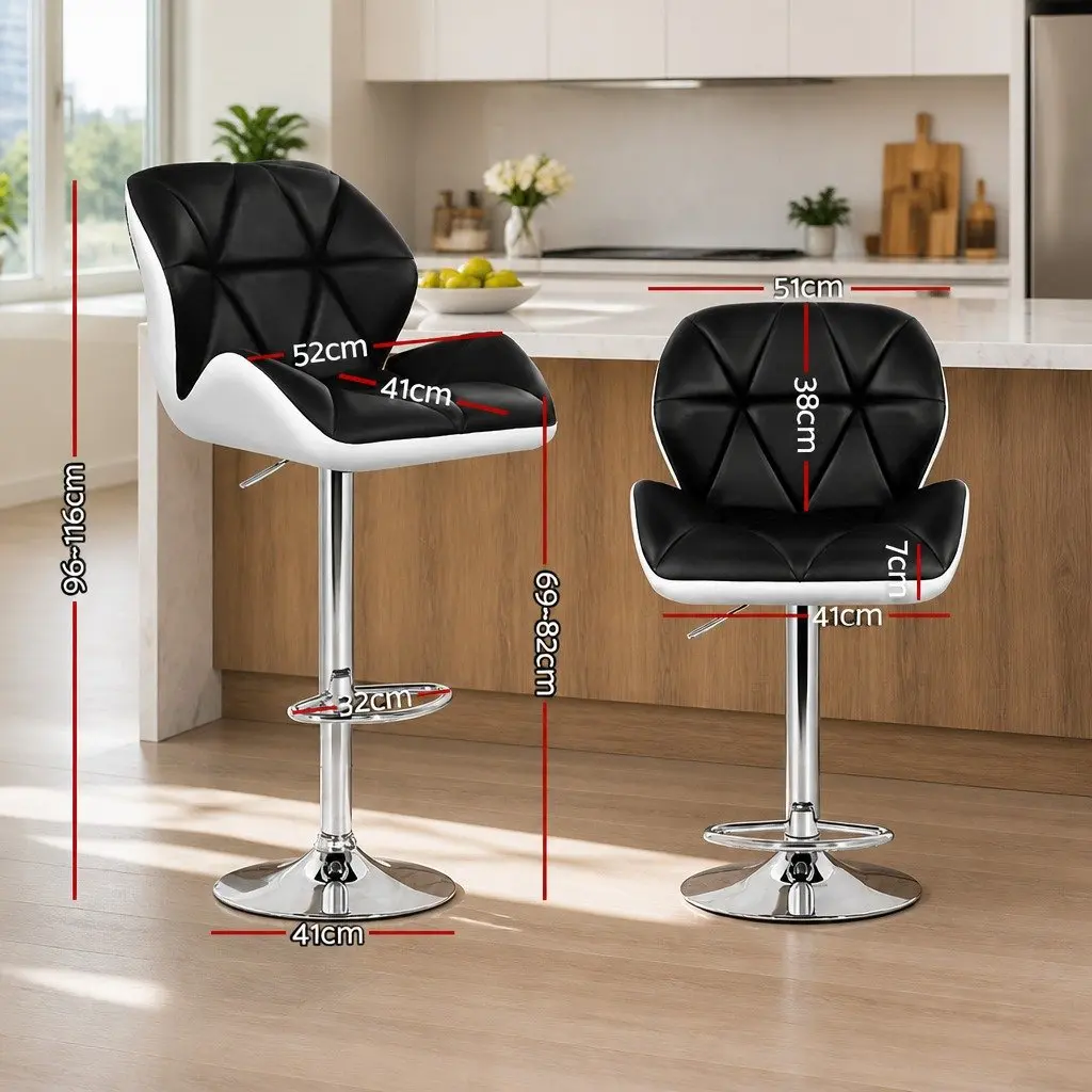 Bar Stools Gas Lift Padded Seat White Black 4 Piece Set Swivel Chair