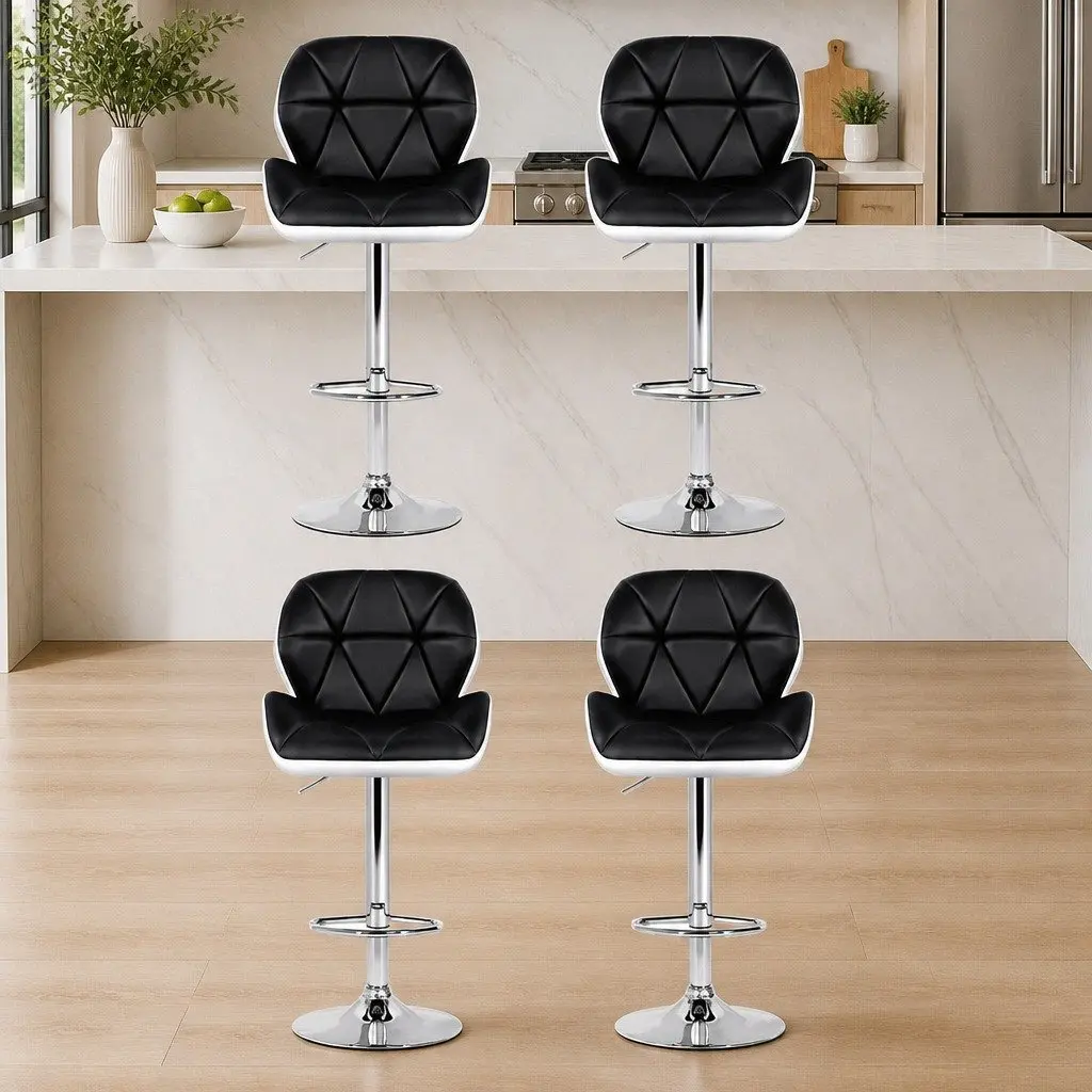 Bar Stools Gas Lift Padded Seat White Black 4 Piece Set Swivel Chair