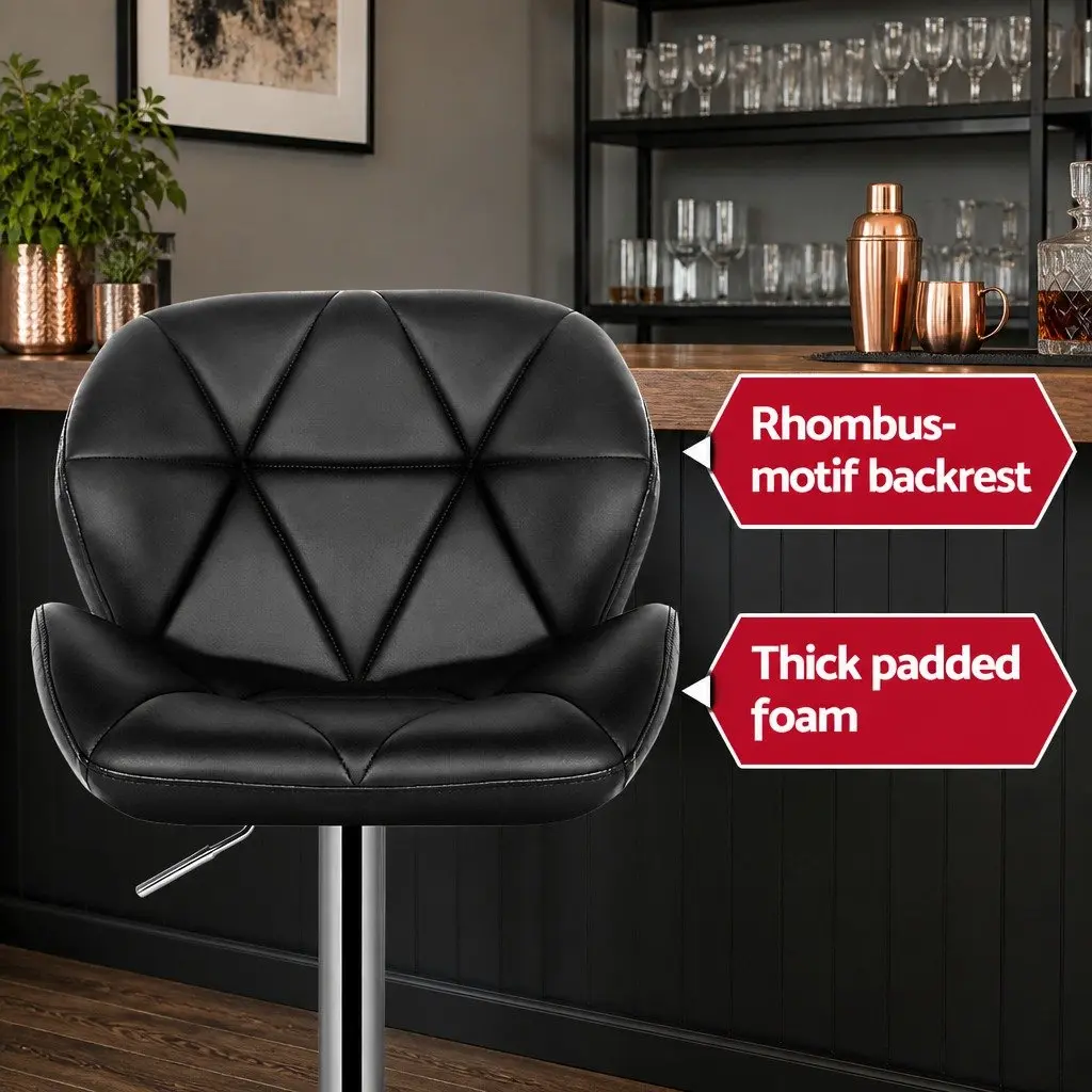 Bar Stools Gas Lift Padded Faux Leather 360 Swivel Adjustable Height Chrome Base Black