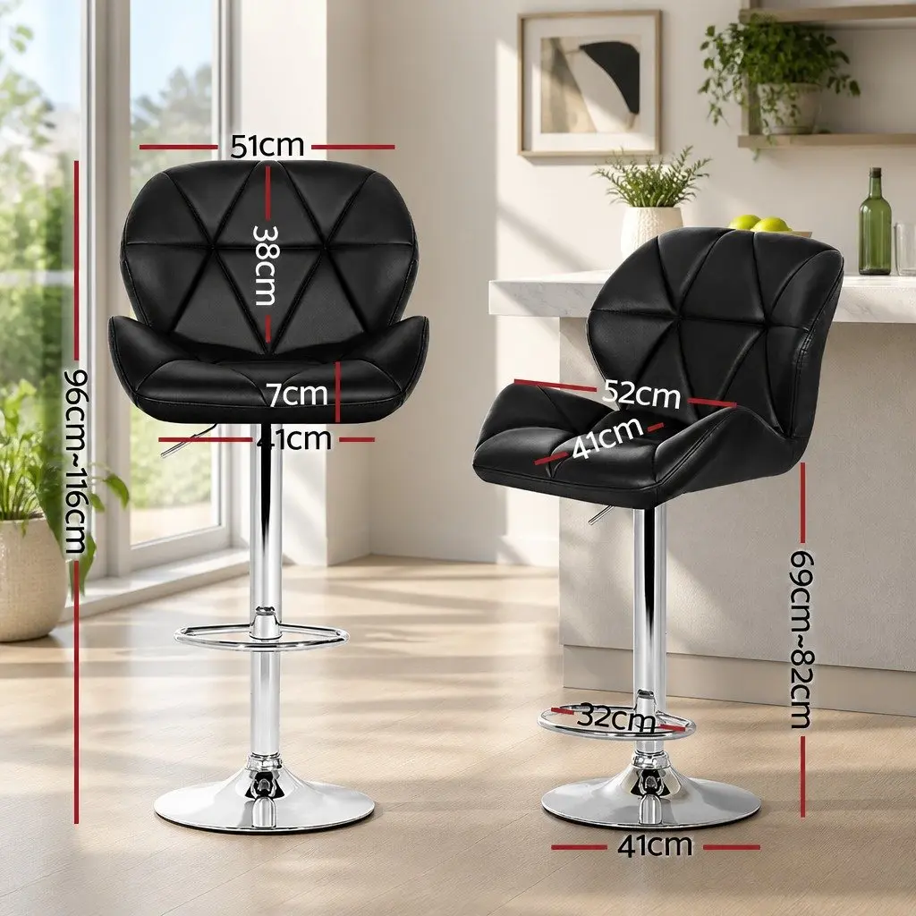 Padded Black Bar Stools Set of 4 Adjustable Height Swivel Seat Gas Lift