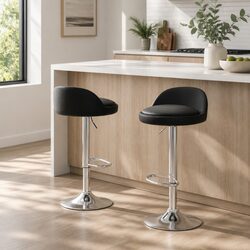 Set of 2 Stylish Bar Stools - Black PU Leather