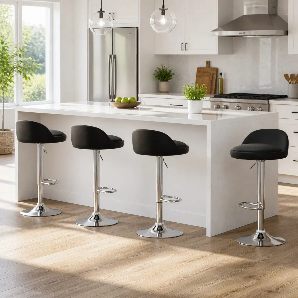 Bar Stools Set of 4 PU Leather Gas Lift Swivel Adjustable Height Kitchen Island