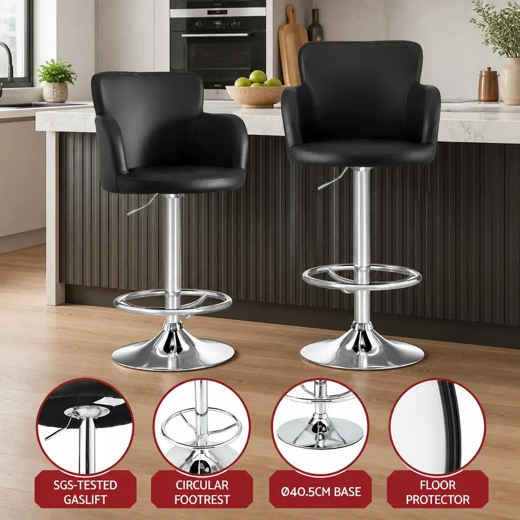 Bar Stool Swivel Adjustable Height PU Leather Black