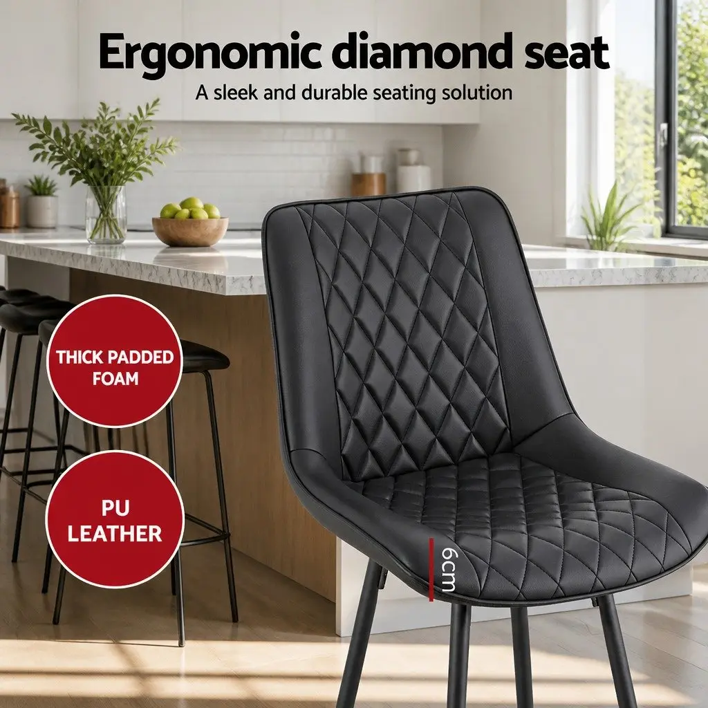 Bar Stools Ergonomic Diamond Pattern Black PU Leather Counter Height Set of 4