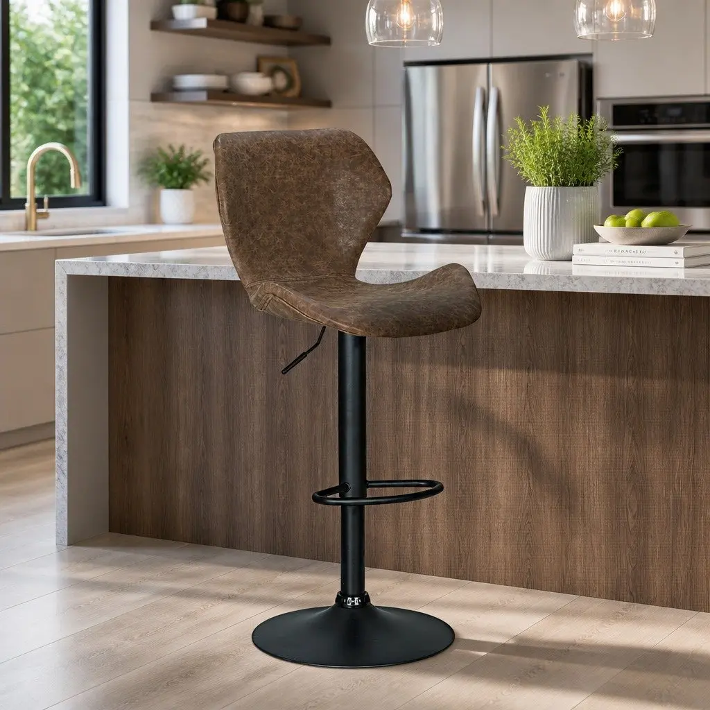Bar Stools Vintage Style Adjustable Height Swivel Brown x2