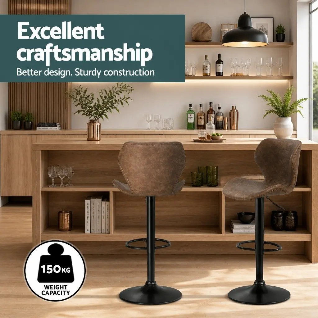 Bar Stools Set of 4 Vintage Brown Swivel Adjustable Height Kitchen Seating