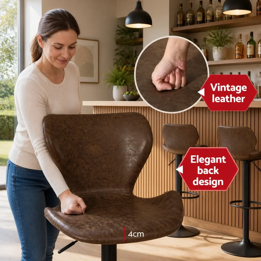 Bar Stools Set of 4 Vintage Brown Swivel Adjustable Height Kitchen Seating