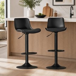 Friendly Black Bar Stools Set: Padded and Adjustable for You