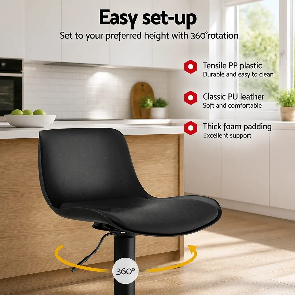 Bar Stools Padded Seat Gas Lift Swivel Black 4 Piece