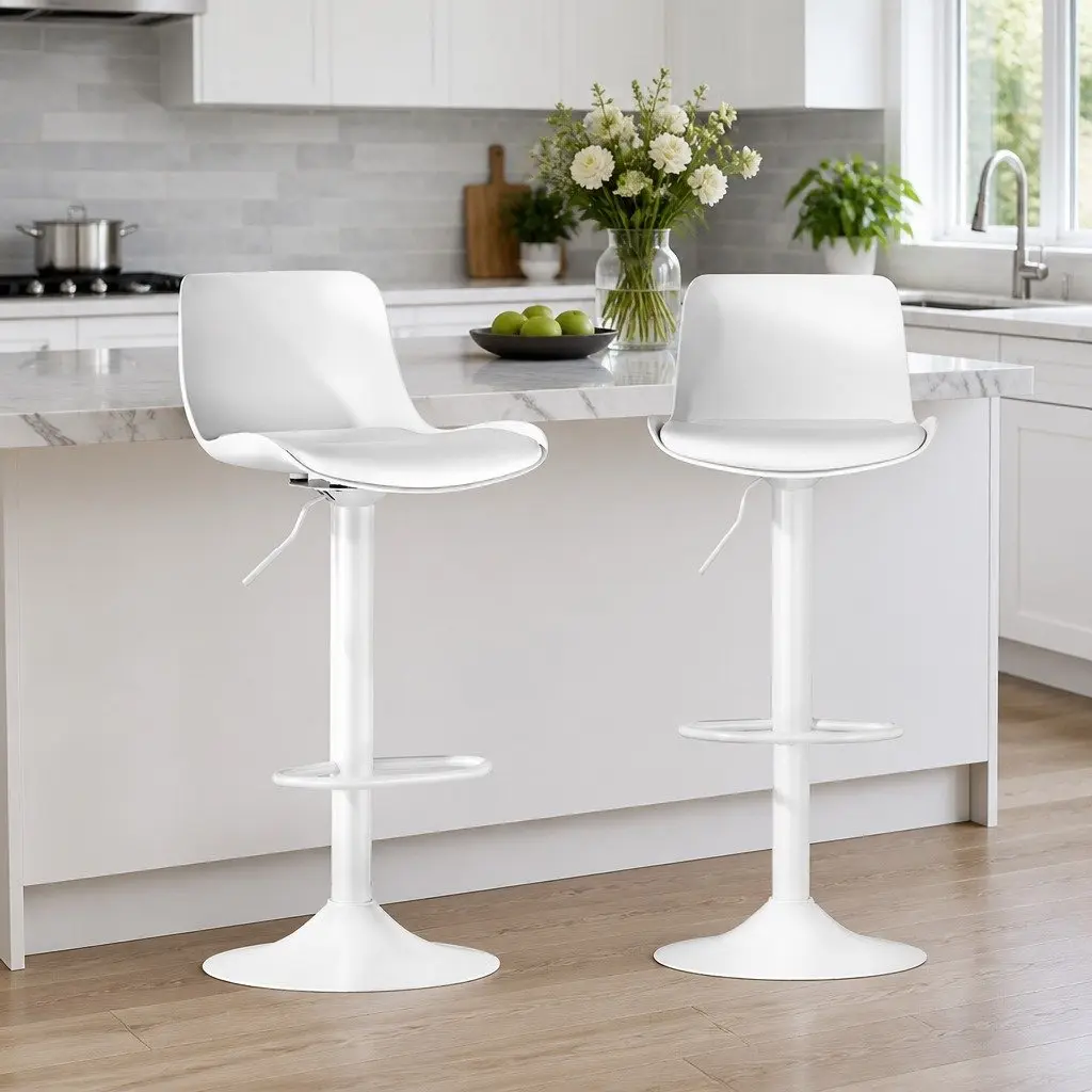 Bar Stools Adjustable Height Swivel White Set of 2