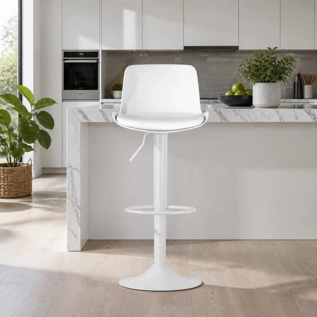 Bar Stools Adjustable Height Swivel White Set of 2