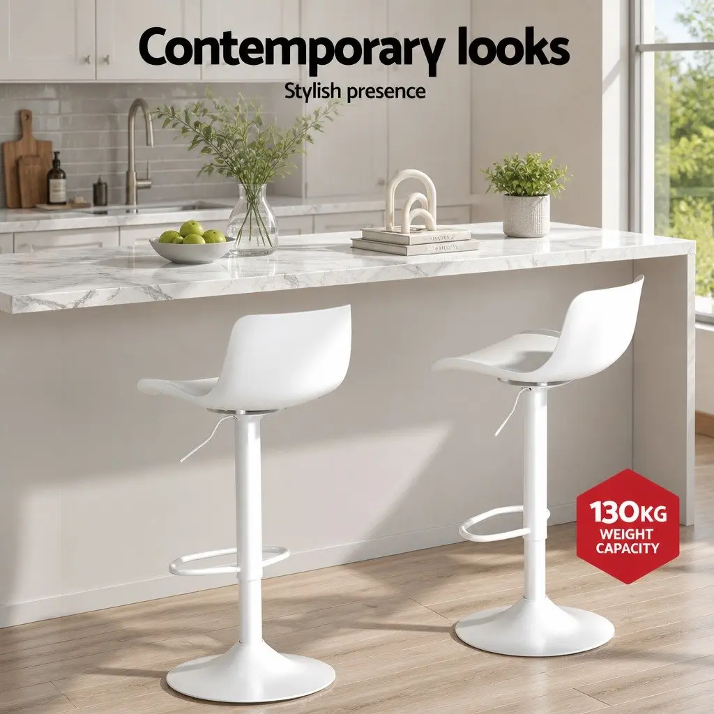 Bar Stools Adjustable Height Swivel White Set of 2