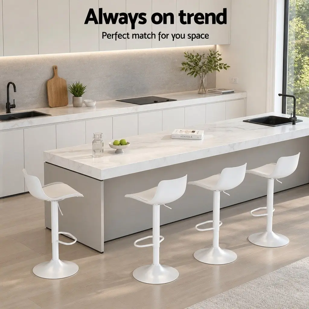 Bar Stools Adjustable Height Swivel White Set of 2