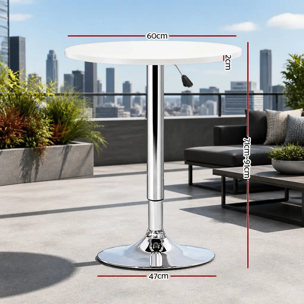 Round Bar Table Gas Lift Height Adjustable White Dining