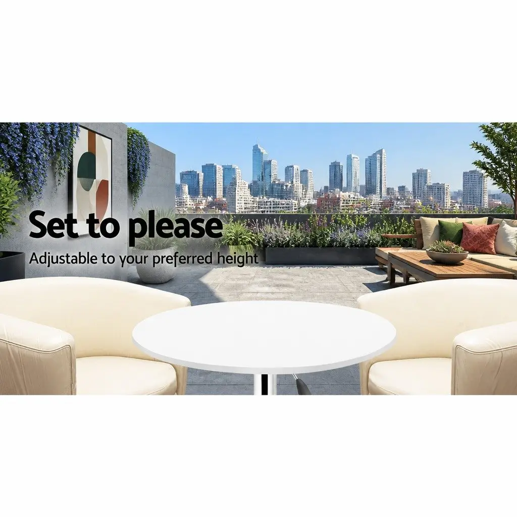Round Bar Table Gas Lift Height Adjustable White Dining