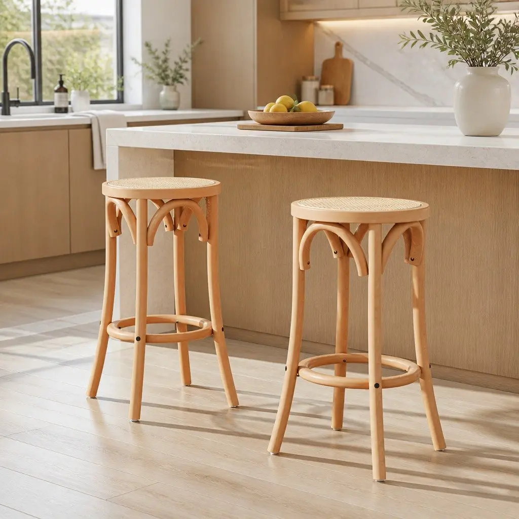 Bar Stools Rattan Seat Beechwood Frame 65cm Pine