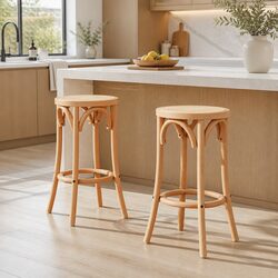 Friendly Bar Stools Set of 2 - Rattan and Beechwood