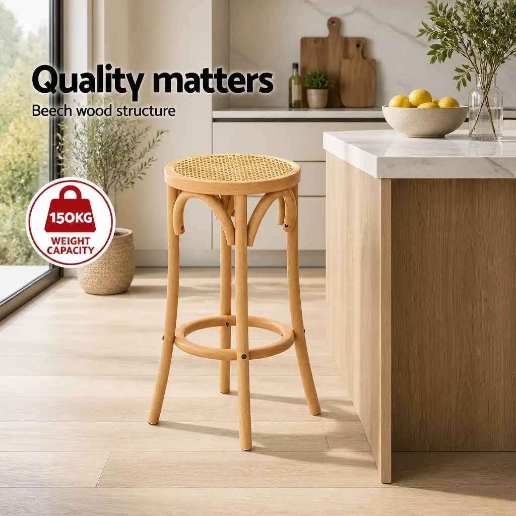 Bar Stools Rattan Seat Beechwood Frame 65cm Pine