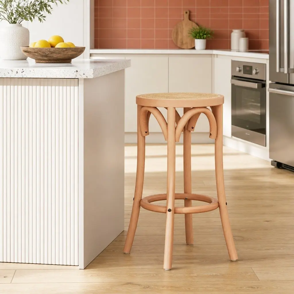 Bar Stool Rattan Seat Wooden Frame 65cm Height