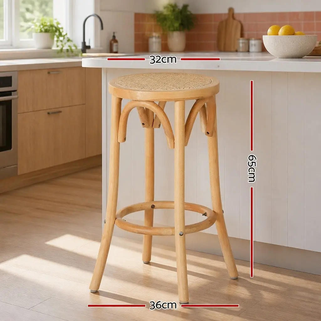 Bar Stool Rattan Seat Wooden Frame 65cm Height