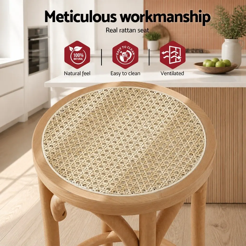 Bar Stool Rattan Seat Wooden Frame 65cm Height