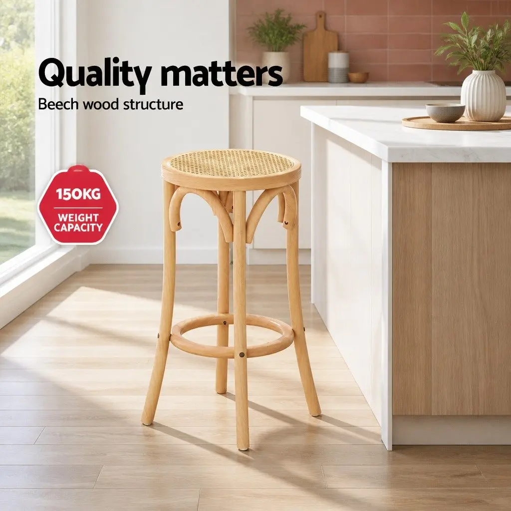 Bar Stool Rattan Seat Wooden Frame 65cm Height