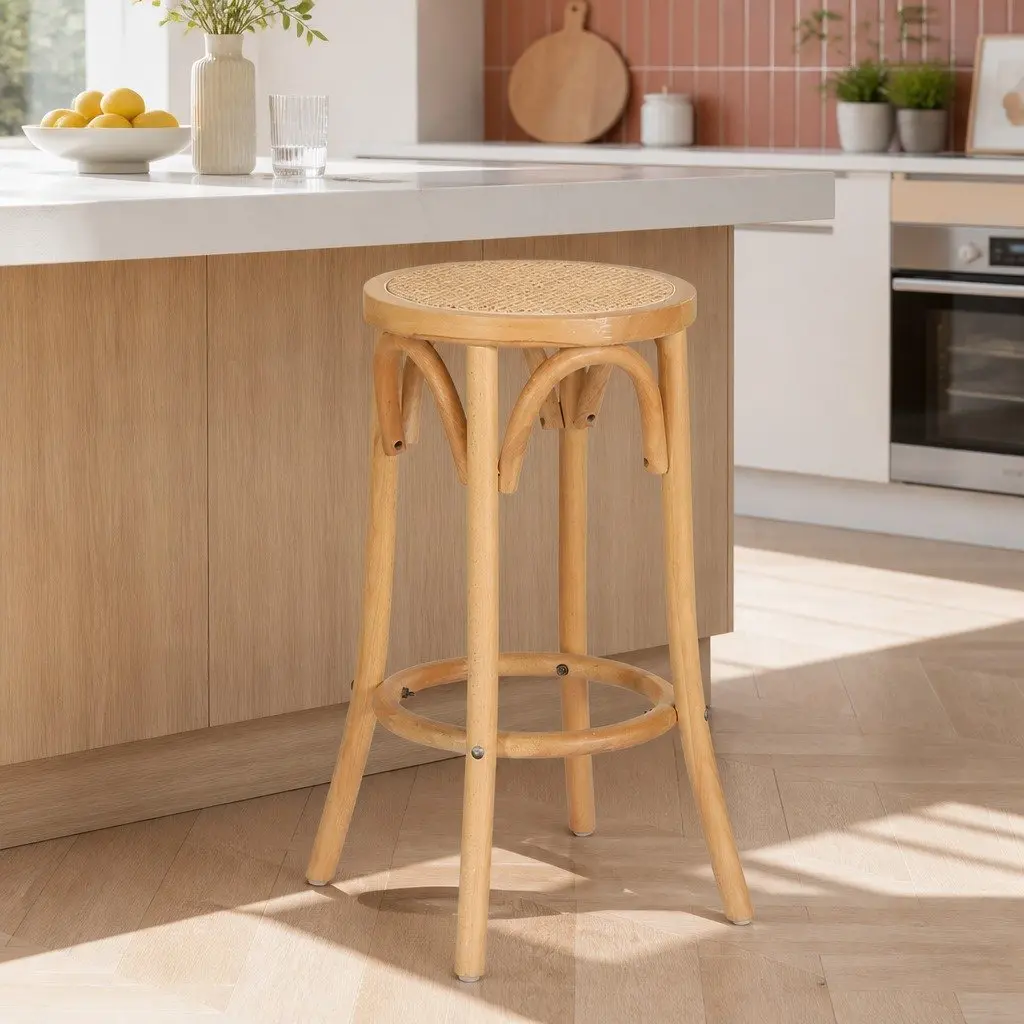 Bar Stool Rattan Seat Wooden Frame 65cm Height