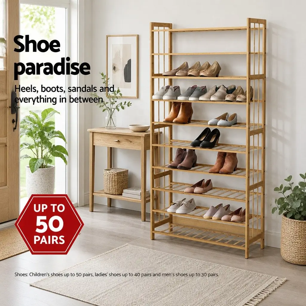 10 Tier Natural Bamboo Shoe Rack Open Organizer Footwear Storage Display Cabinet