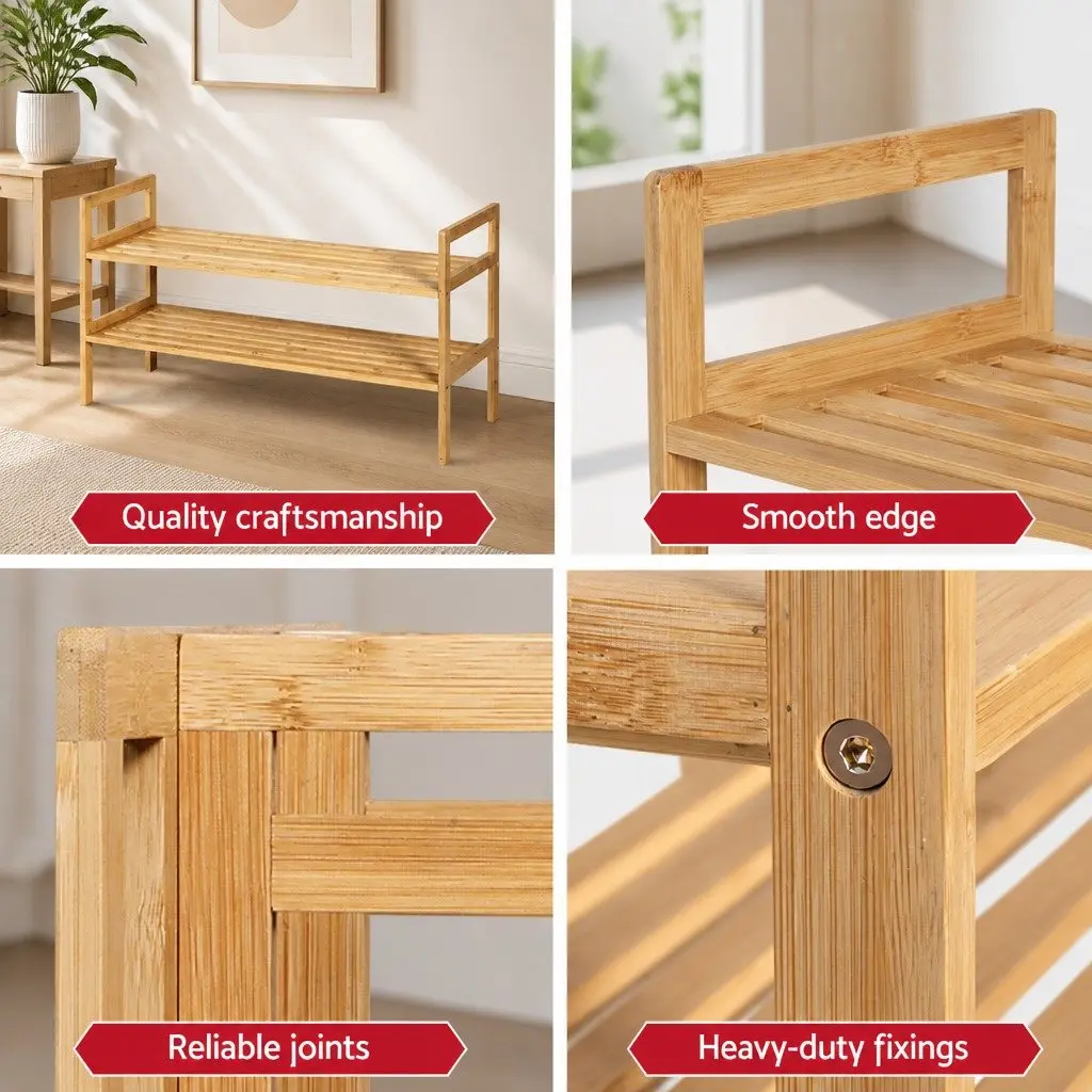Shoe Rack Cabinet 2-Tier Storage Organiser Pine Wood Natural Bamboo 6 Pairs