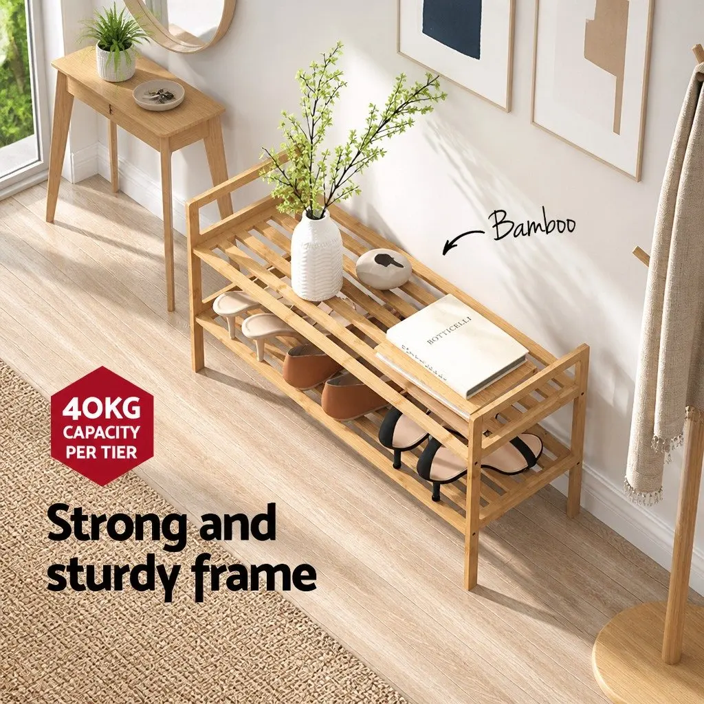 Shoe Rack Cabinet 2-Tier Storage Organiser Pine Wood Natural Bamboo 6 Pairs