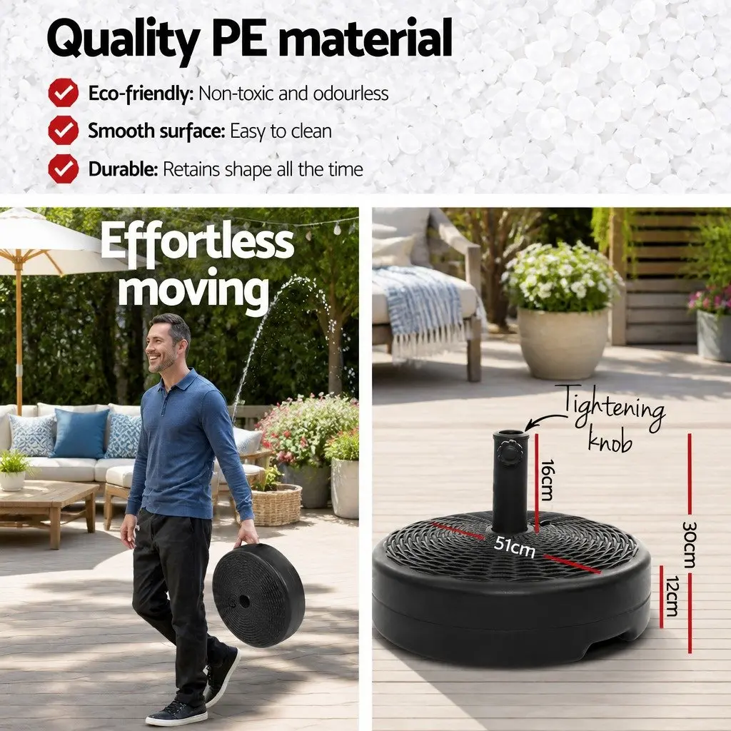 Outdoor Umbrella Base Fillable Water Weight Stand 51cm Black