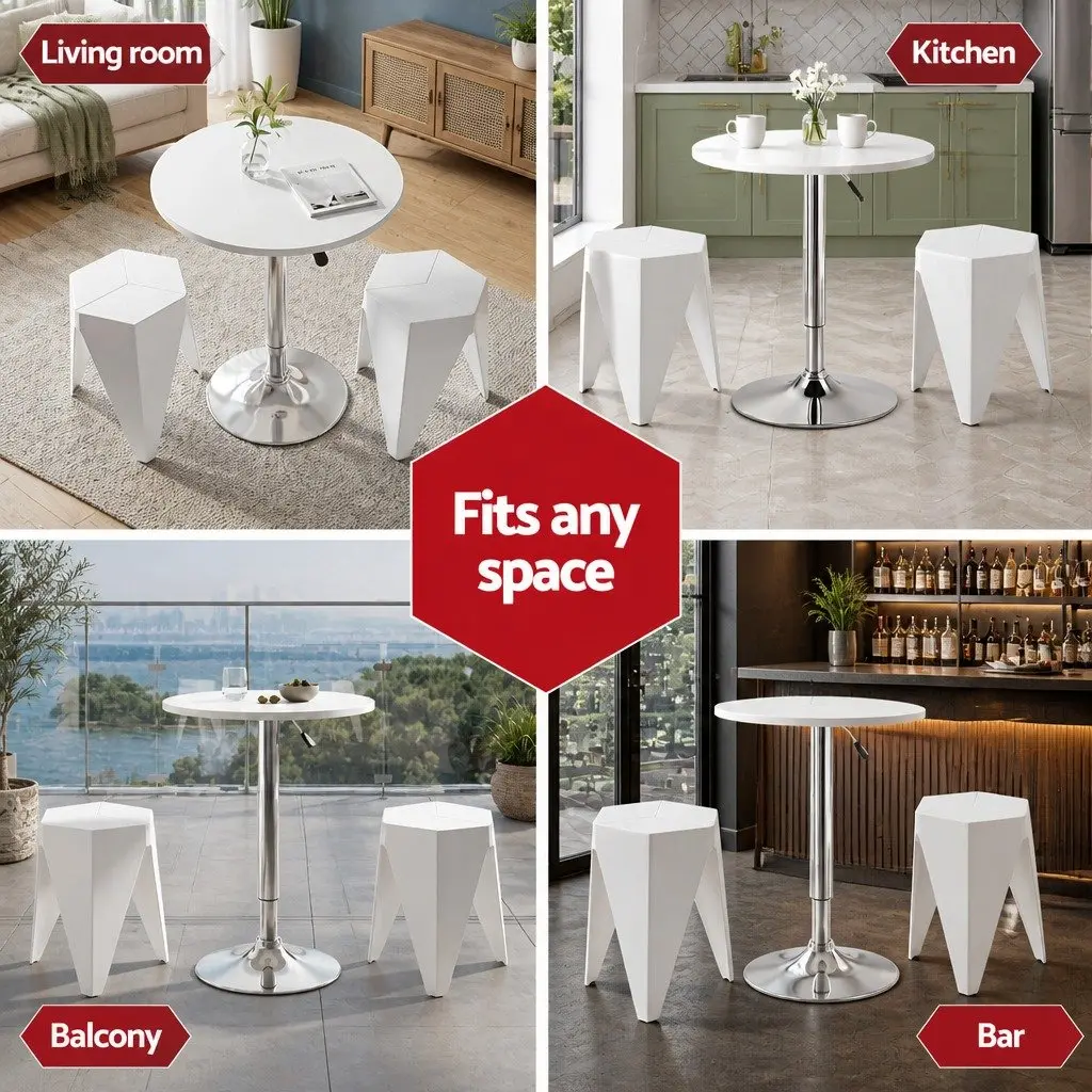 Bar Stools and Table Set 3 Piece Dining Kitchen Chairs Cafe Pub White Modern