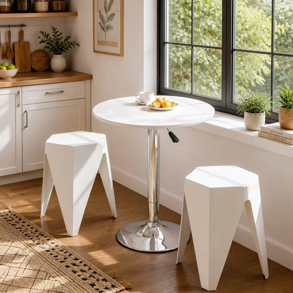 Bar Stools and Table Set 3 Piece Dining Kitchen Chairs Cafe Pub White Modern