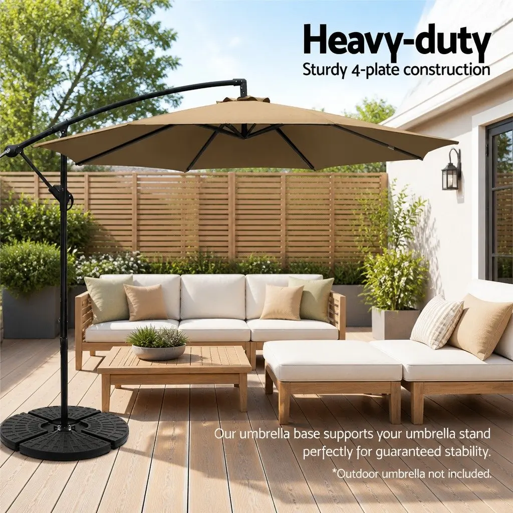 Outdoor Umbrella Base Stand Fillable 48cm 4 Plate Cantilever Stabiliser