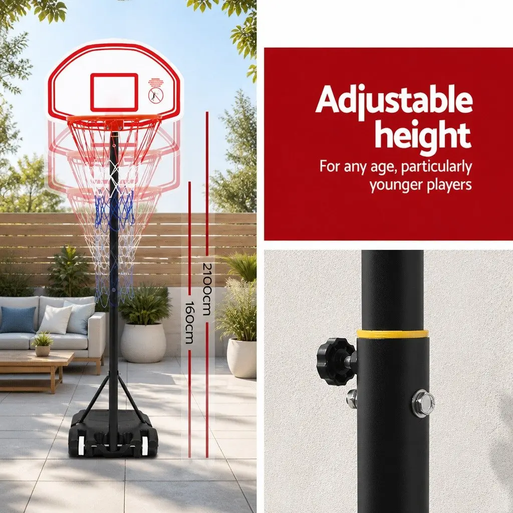 Basketball Hoop Stand System Adjustable Height 1.6M to 2.1M Portable for Kids Youth